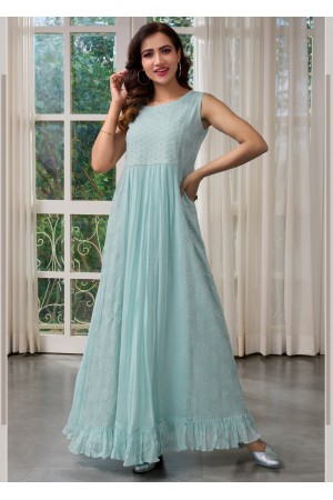 Blue Chinnon Designer Gown 